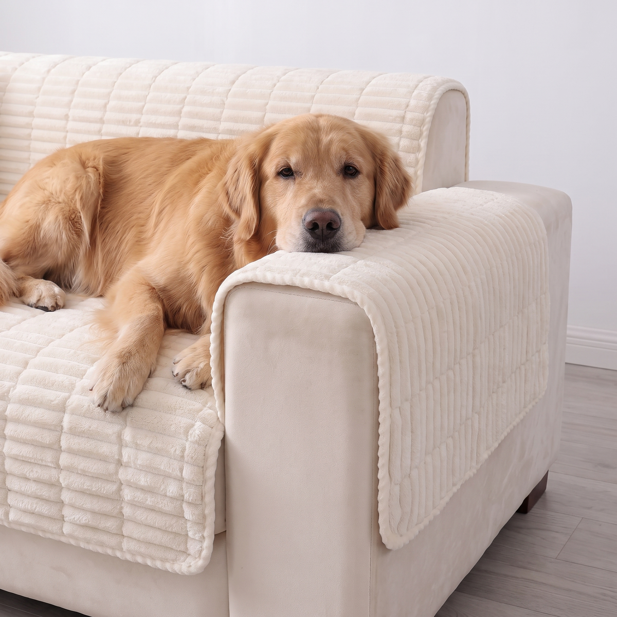 Spill-Resistant Non-Slip 1-Piece Plush Couch Cover