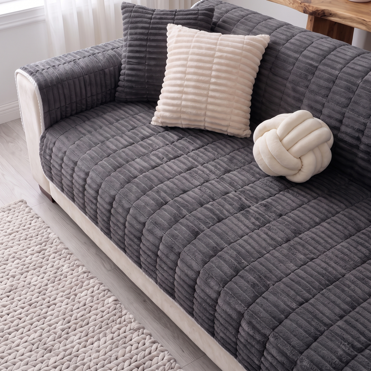 Spill-Resistant Non-Slip 1-Piece Plush Couch Cover