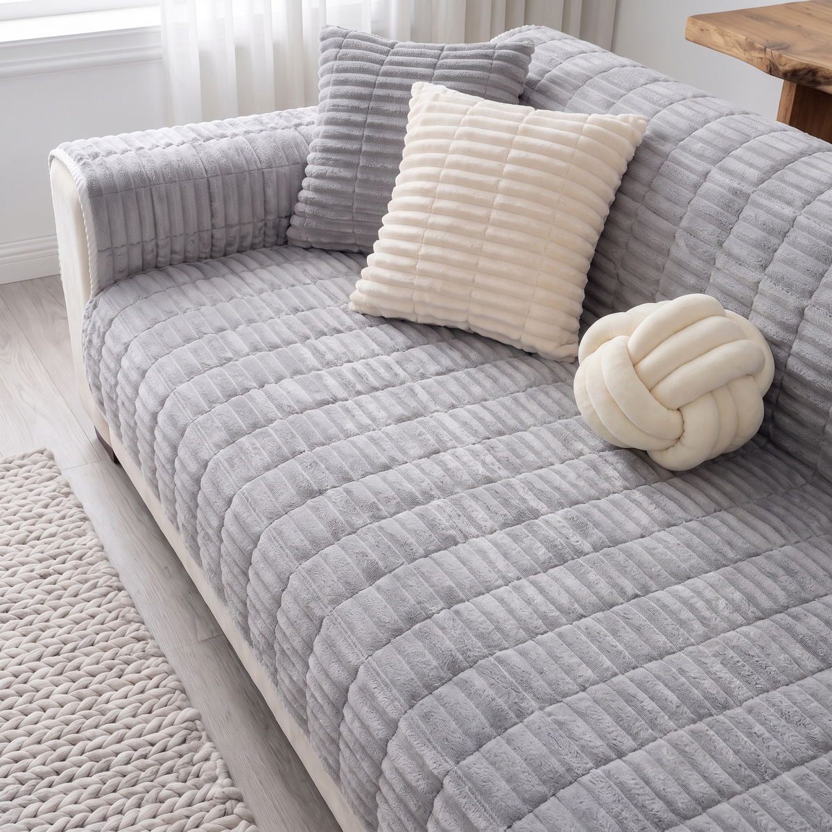 Spill-Resistant Non-Slip 1-Piece Plush Couch Cover