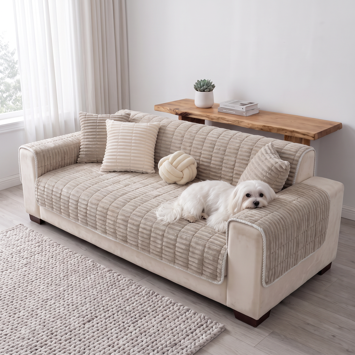 Spill-Resistant Non-Slip 1-Piece Plush Couch Cover
