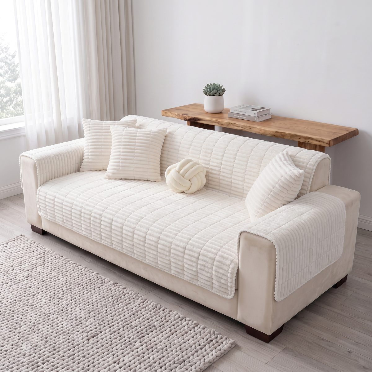 Spill-Resistant Non-Slip 1-Piece Plush Couch Cover