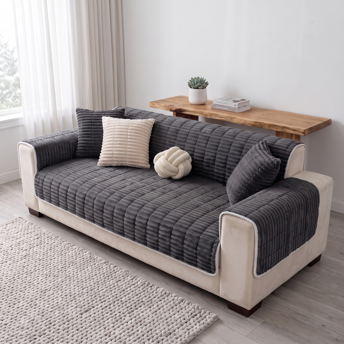 Spill-Resistant Non-Slip 1-Piece Plush Couch Cover