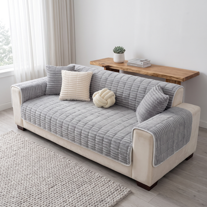 Spill-Resistant Non-Slip 1-Piece Plush Couch Cover