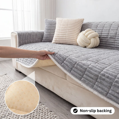 Spill-Resistant Non-Slip 1-Piece Plush Couch Cover