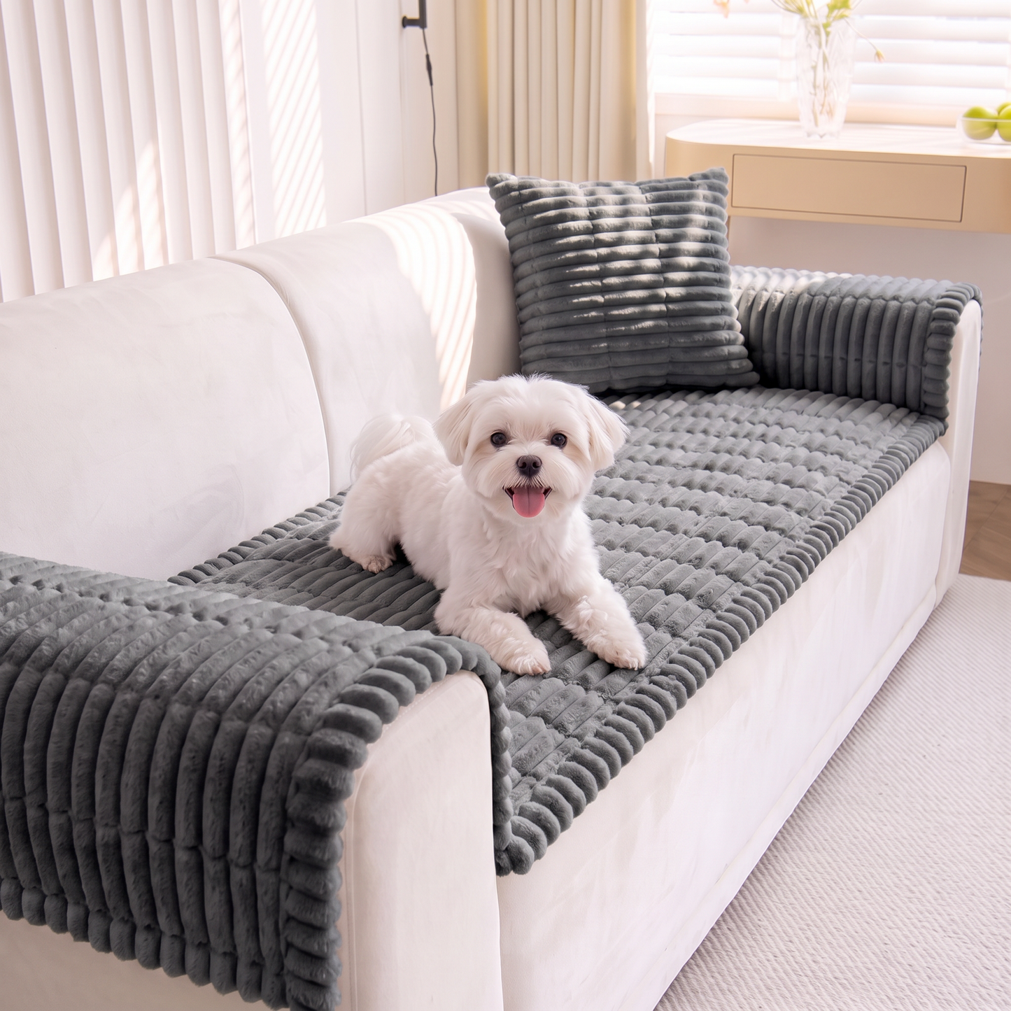 Non-Slip Plush Pet Couch Cover 3PC Set (Couch + 2 Arm Covers)