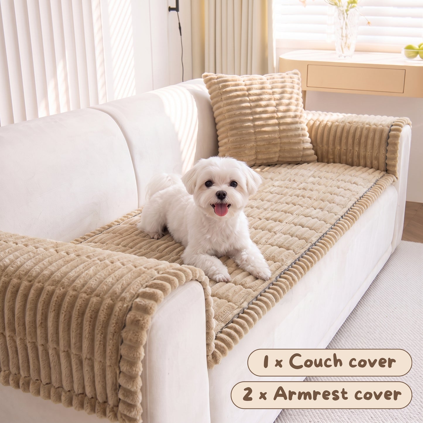 Non-Slip Plush Pet Couch Cover 3PC Set (Couch + 2 Arm Covers)