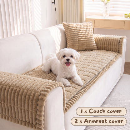 Non-Slip Plush Pet Couch Cover 3PC Set (Couch + 2 Arm Covers)