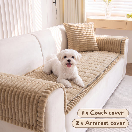 Non-Slip Plush Pet Couch Cover 3PC Set (Couch + 2 Arm Covers)