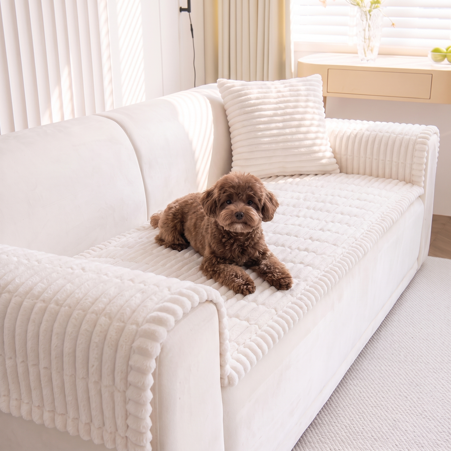 Non-Slip Plush Pet Couch Cover 3PC Set (Couch + 2 Arm Covers)