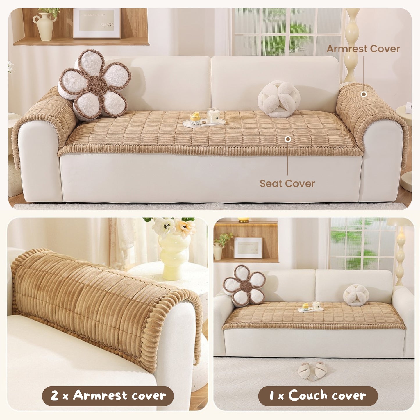 Non-Slip Plush Pet Couch Cover 3PC Set (Couch + 2 Arm Covers)